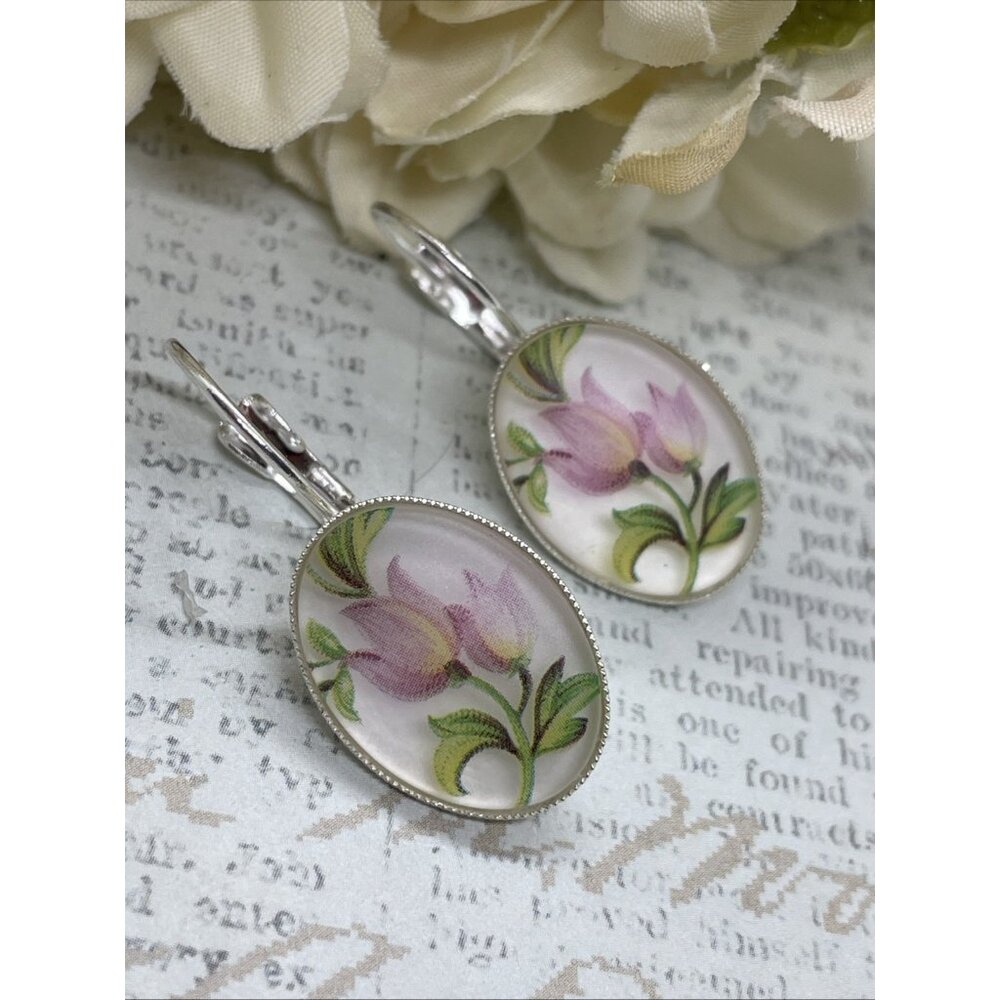 Frosted Tulip Pink Gift Silver Boutique French Wire Earrings Wedding Anniversary - Picture 7 of 14